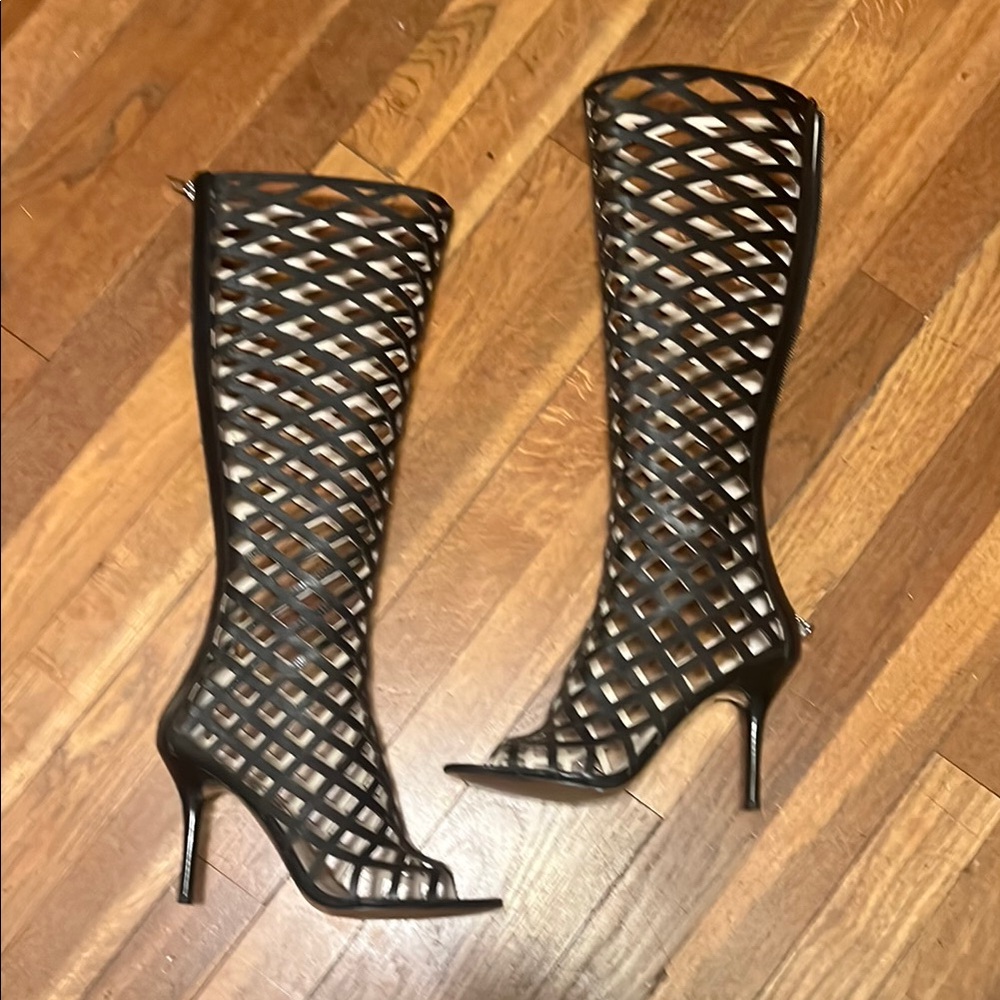 MICHAEL Michael Kors Black Heeled Boots with Lattice Design